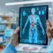 In the brightly lit laboratory, a professional is engaged in examining a highly detailed 3D digital model of human anatomy, displayed on a tablet. This innovative tool helps in understanding complex biological structures and systems, facilitating medical education and research. The technology exemplifies the intersection of healthcare and digital advancement, providing a clear and interactive way to study the human body.